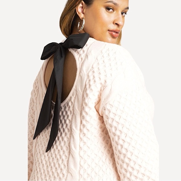ELOQUII Plus Size Soft Pink Cable Knit Sweater Dress with Black Bow 14/16 XL - Picture 1 of 6